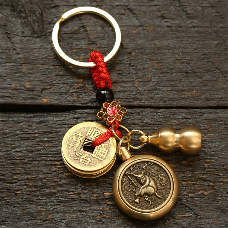 Buddha Stones Llaveros de cobre con monedas del zodíaco chino de los cinco emperadores y cordón rojo para la riqueza - Mono - image 16