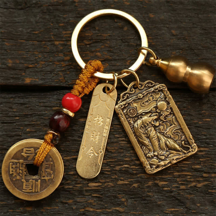 Buddha Stones Llaveros de protección con forma de calabaza, monedas de cobre del zodíaco chino de los cinco emperadores - Tigre - image 3