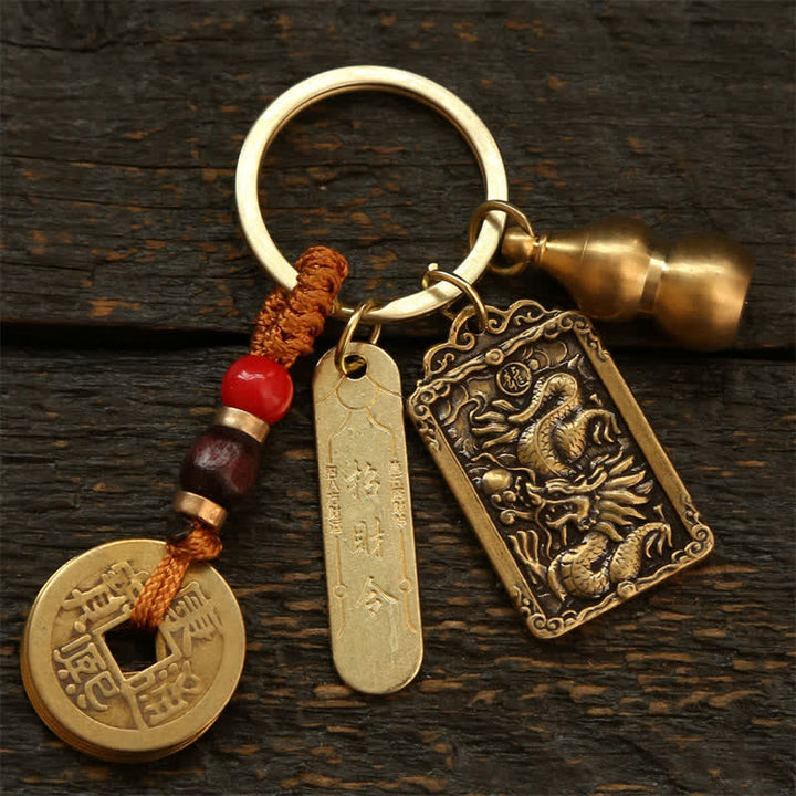 Buddha Stones Llaveros de protección con forma de calabaza, monedas de cobre del zodíaco chino de los cinco emperadores - Dragón - image 10