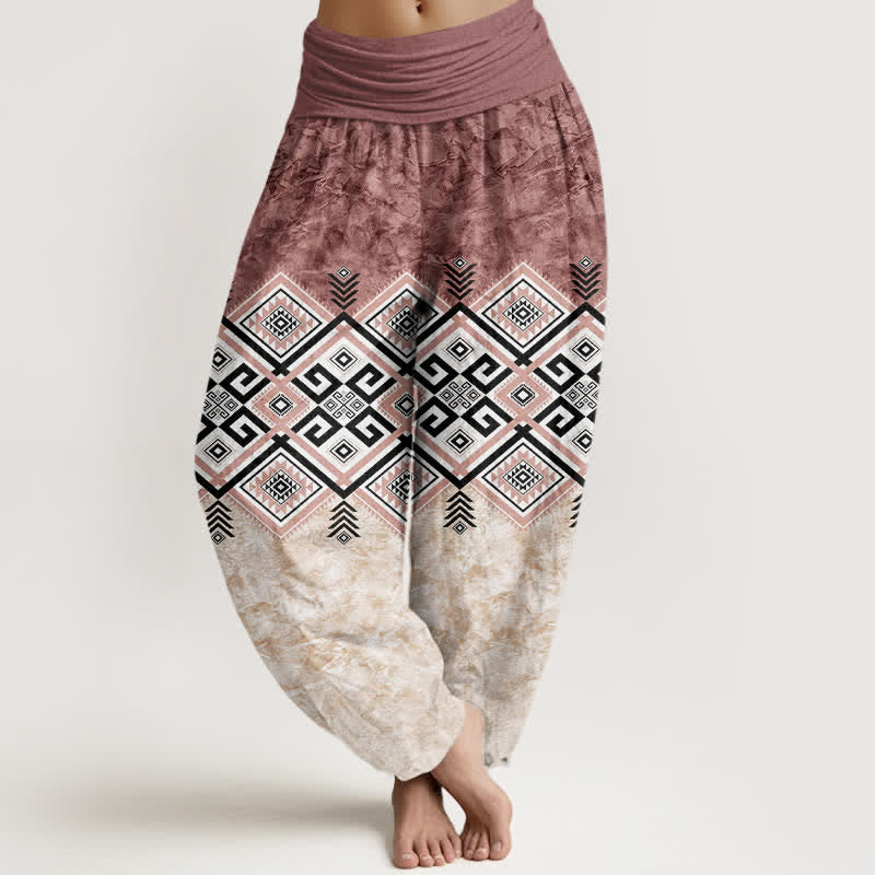 Buddha Stones Pantalones harem de algodón con estampado geométrico tribal para mujer con cintura elástica. - Rojo indio - US16，UK/AU20，EU48 (3XL) - image 8