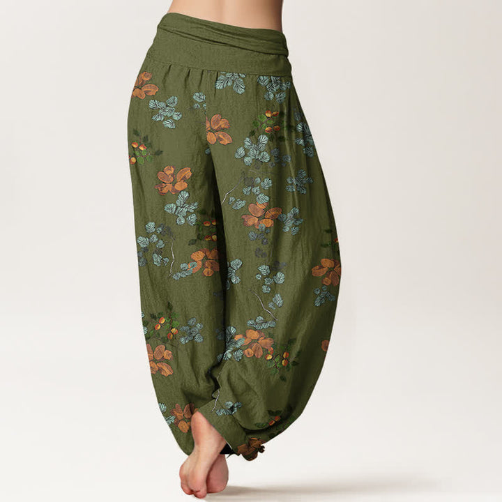 Buddha Stones Pantalones harem de algodón con estampado de flor de naranjo y hoja de menta para mujer, con cintura elástica. - image 7