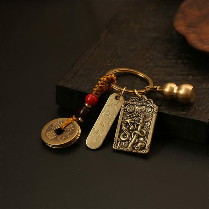 Buddha Stones Llaveros de protección con forma de calabaza, monedas de cobre del zodíaco chino de los cinco emperadores - image 12
