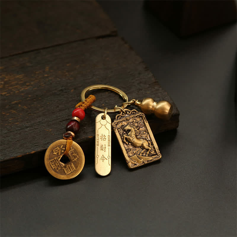 Buddha Stones Llaveros de protección con forma de calabaza, monedas de cobre del zodíaco chino de los cinco emperadores - image 14