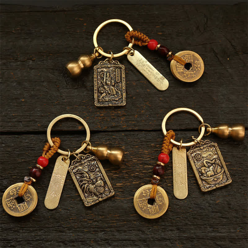 Buddha Stones Llaveros de protección con forma de calabaza, monedas de cobre del zodíaco chino de los cinco emperadores - image 29