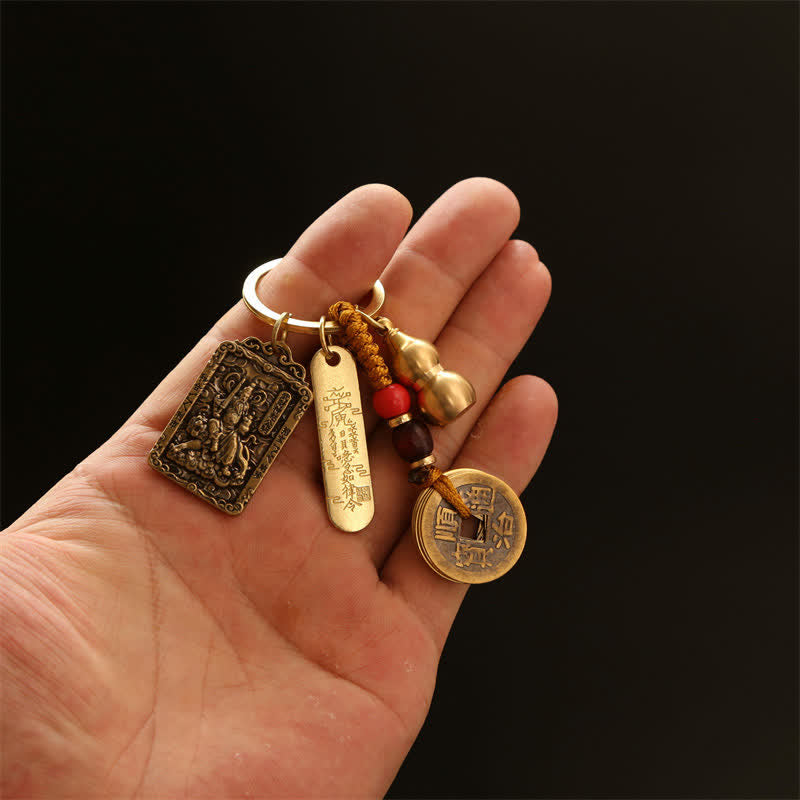 Buddha Stones Llaveros de protección con forma de calabaza, monedas de cobre del zodíaco chino de los cinco emperadores - image 27