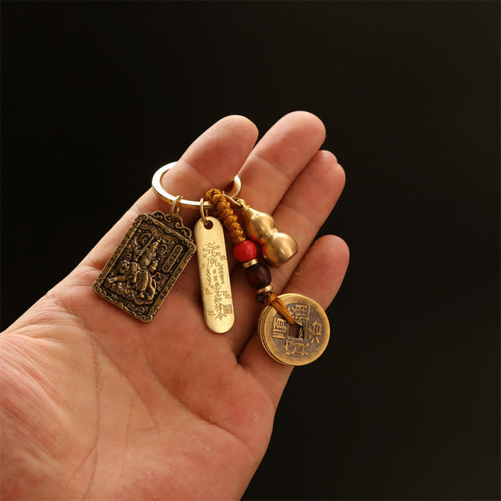 Buddha Stones Llaveros de protección con forma de calabaza, monedas de cobre del zodíaco chino de los cinco emperadores - image 27