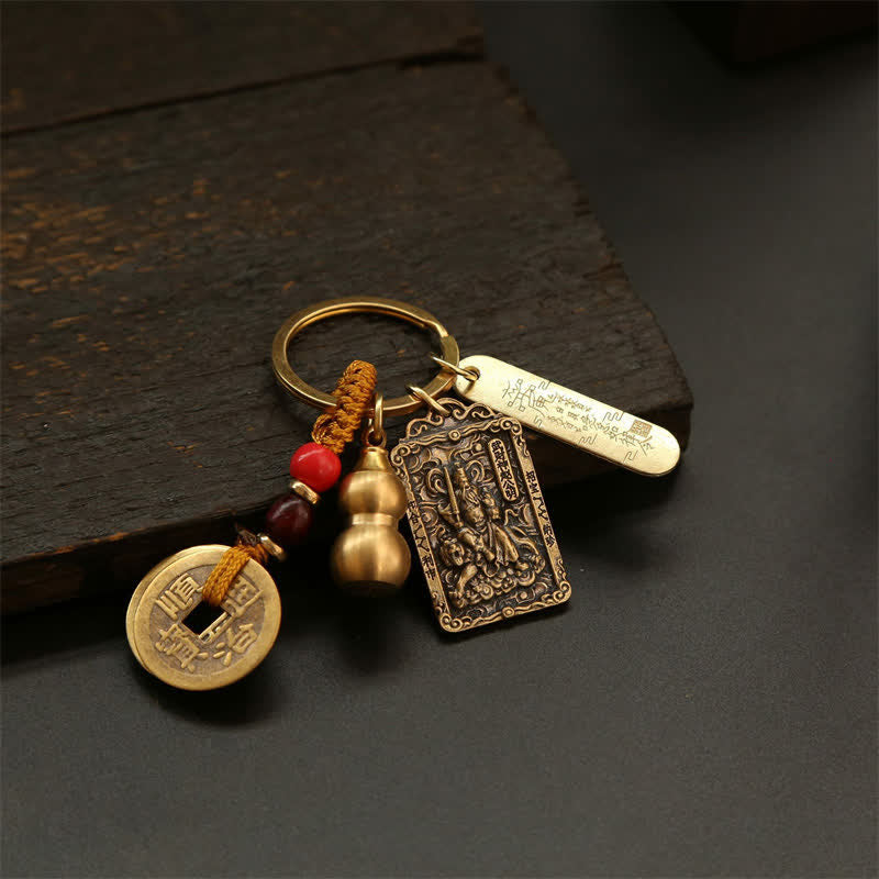 Buddha Stones Llaveros de protección con forma de calabaza, monedas de cobre del zodíaco chino de los cinco emperadores - image 25