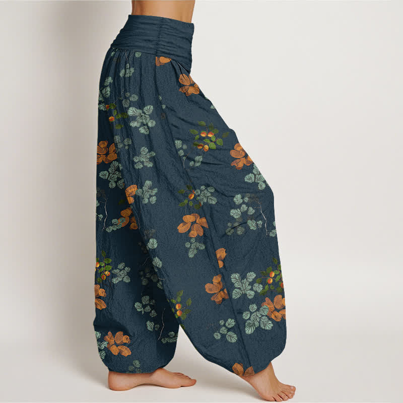 Buddha Stones Pantalones harem de algodón con estampado de flor de naranjo y hoja de menta para mujer, con cintura elástica. - image 9