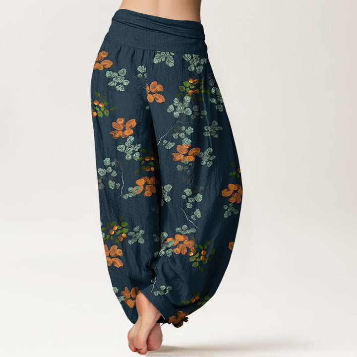 Buddha Stones Pantalones harem de algodón con estampado de flor de naranjo y hoja de menta para mujer, con cintura elástica. - image 10