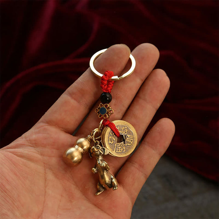 Buddha Stones Llaveros de calabaza con monedas de cobre del zodíaco chino de los cinco emperadores para la riqueza - image 18