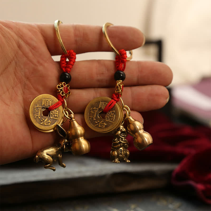 Buddha Stones Llaveros de calabaza con monedas de cobre del zodíaco chino de los cinco emperadores para la riqueza - image 20