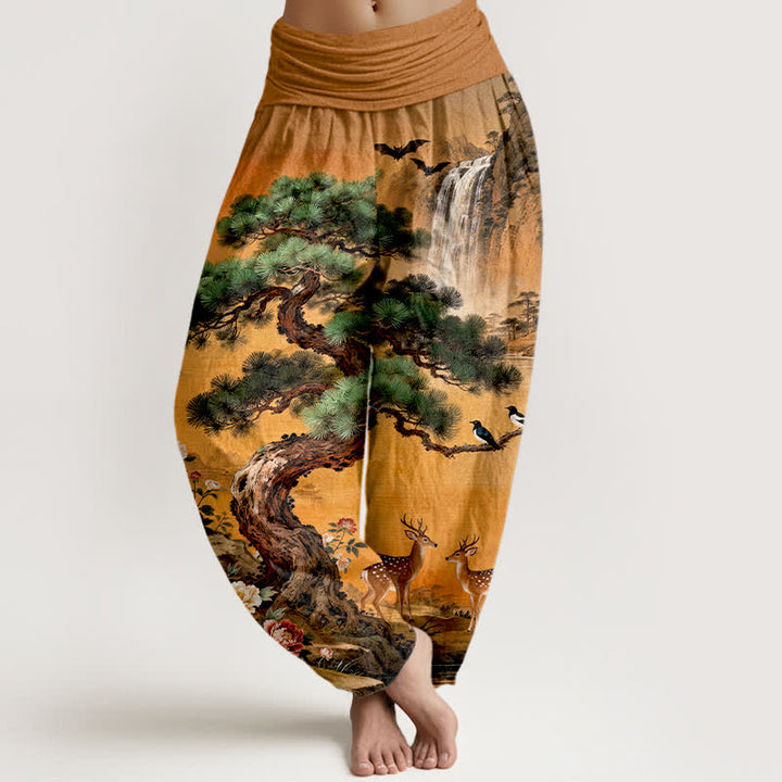 Buddha Stones Pantalones harem de cintura elástica para mujer con estampado de ciervos de Cotton Mountain Pine. - Perú - US16，UK/AU20，EU48 (3XL) - image 8