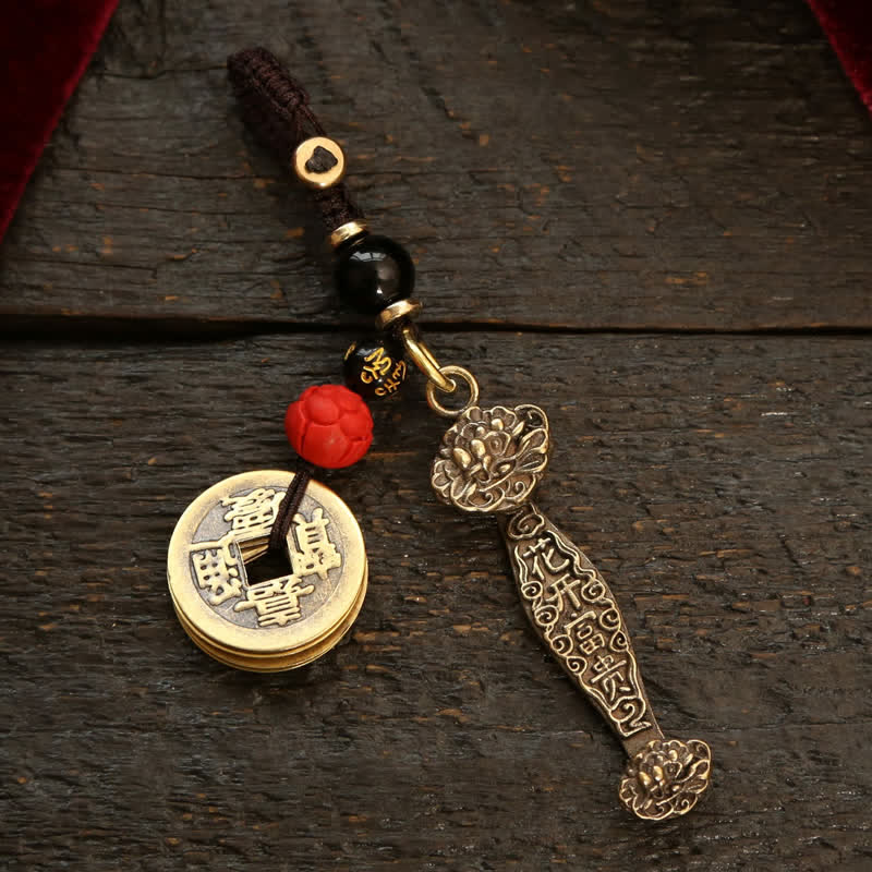 Buddha Stones Llaveros de la riqueza con monedas chinas Pi Xiu de cobre y Ruyi Lotus - Monedas Loto - image 27