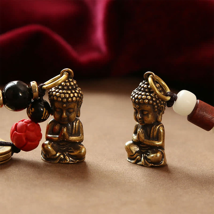 Buddha Stones Llaveros de latón con forma de Buda, cinco monedas de emperador y cordón trenzado, símbolo de la compasión. - image 21