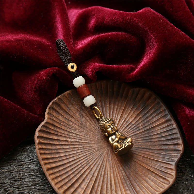 Buddha Stones Llaveros de latón con forma de Buda, cinco monedas de emperador y cordón trenzado, símbolo de la compasión. - image 3