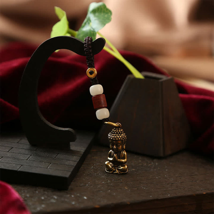 Buddha Stones Llaveros de latón con forma de Buda, cinco monedas de emperador y cordón trenzado, símbolo de la compasión. - image 4