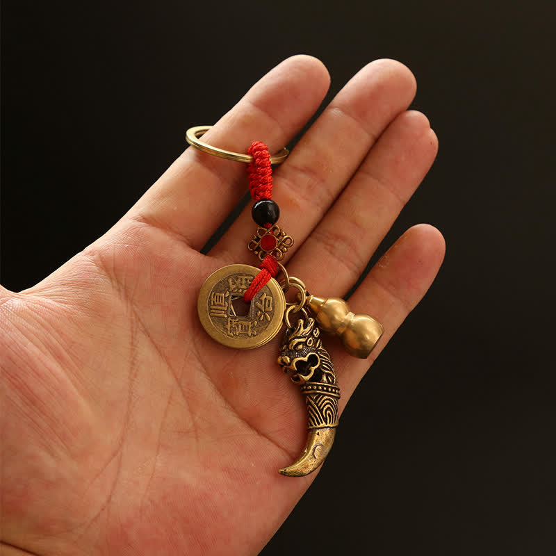 Buddha Stones Llaveros de calabaza trenzados con monedas de cinco emperadores Pi Xiu de cobre - image 1