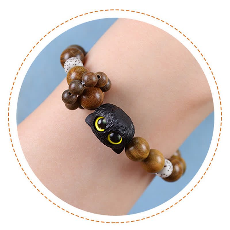 Buddha Stones Pulsera de cuentas de madera de ébano con diseño de gato de la suerte para conectar con la tierra - image 4