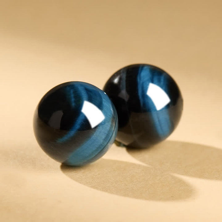 Buddha Stones Pulsera de cuentas redondas de jade Hetian ojo de tigre azul, pulsera de intuición - image 17