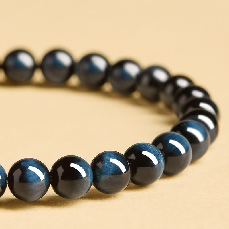 Buddha Stones Pulsera de cuentas redondas de jade Hetian ojo de tigre azul, pulsera de intuición - image 13