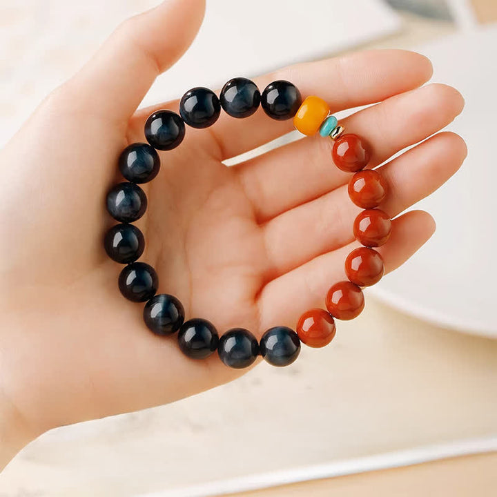 Buddha Stones Pulsera de cuentas redondas de ágata roja y ojo de tigre azul del sur - image 8