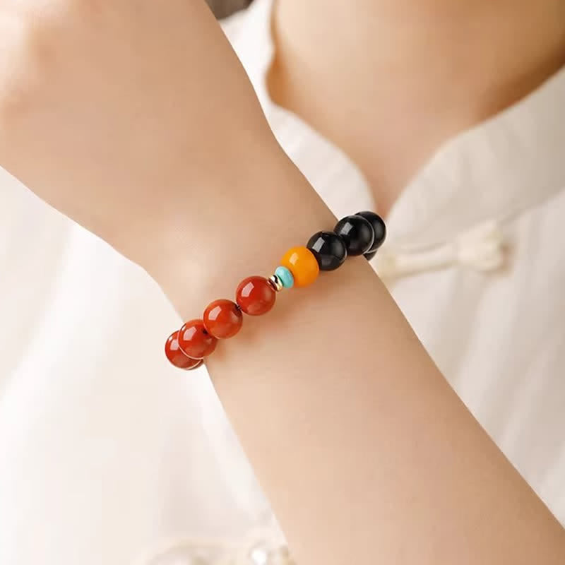 Buddha Stones Pulsera de cuentas redondas de ágata roja y ojo de tigre azul del sur - image 12