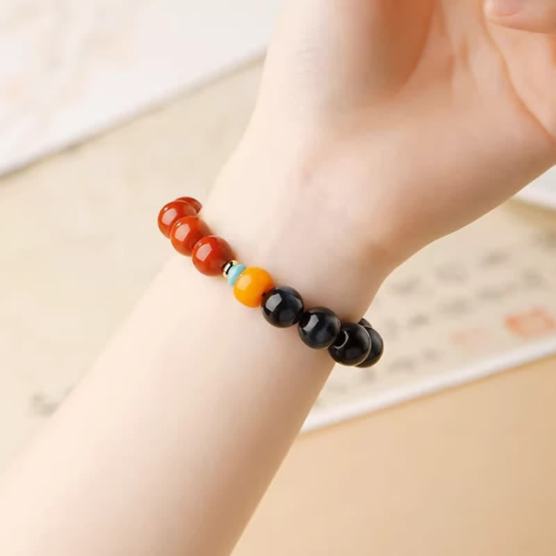 Buddha Stones Pulsera de cuentas redondas de ágata roja y ojo de tigre azul del sur - image 11