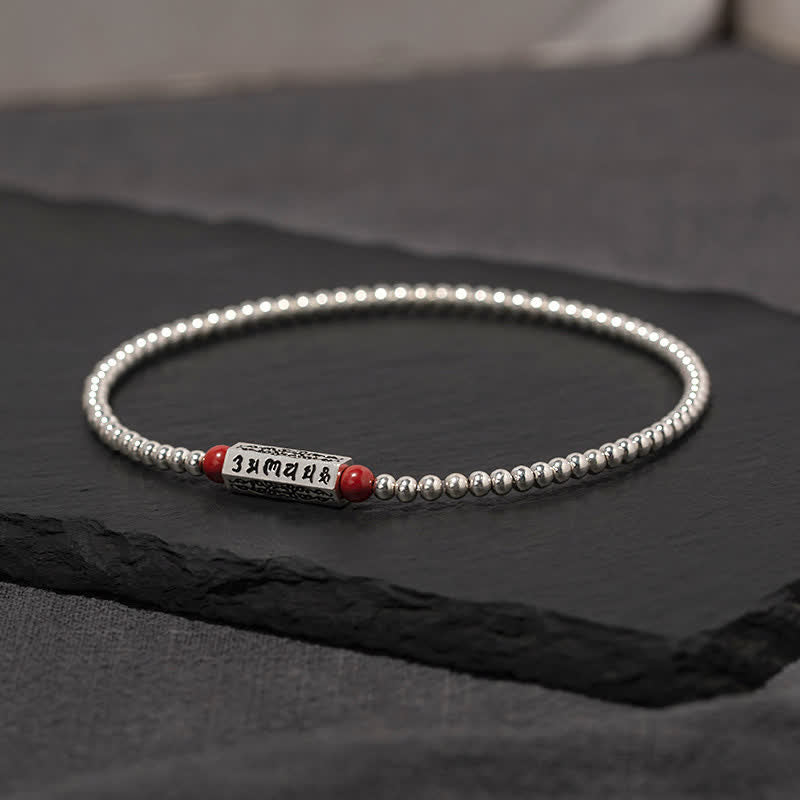 Buddha Stones Pulsera tobillera de cinabrio Om Mani Padme Hum Wisdom - 7,1–7,5 pulgadas (18–19 cm) - image 0