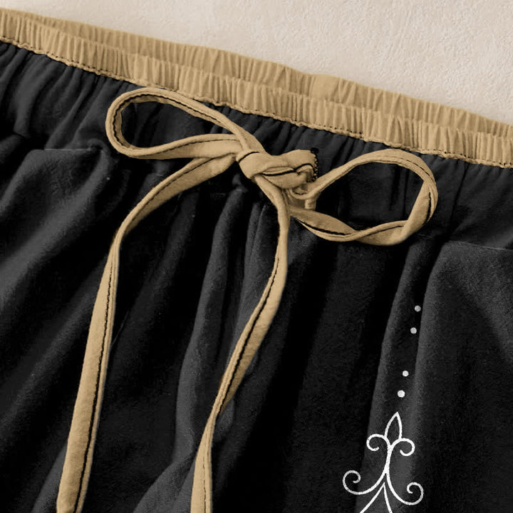 Buddha Stones Pantalones de mujer de algodón puro con estampado Zen Lotus Om, cintura elástica y bolsillos. - image 1