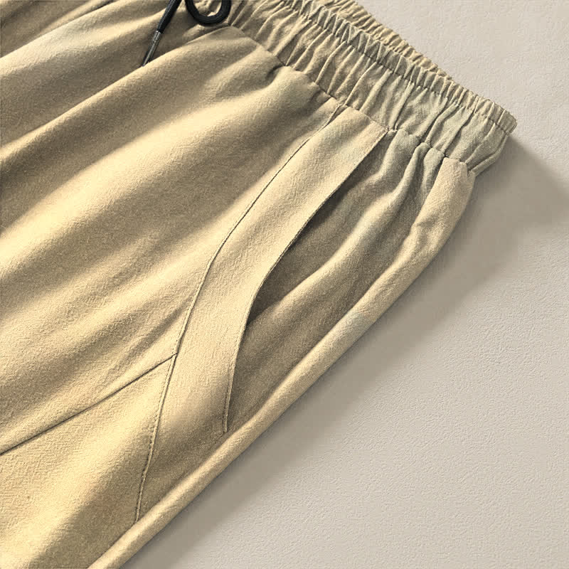 Buddha Stones Pantalones de hombre de algodón puro con estampado de grullas y cordones, corte ajustado y bolsillos. - image 11