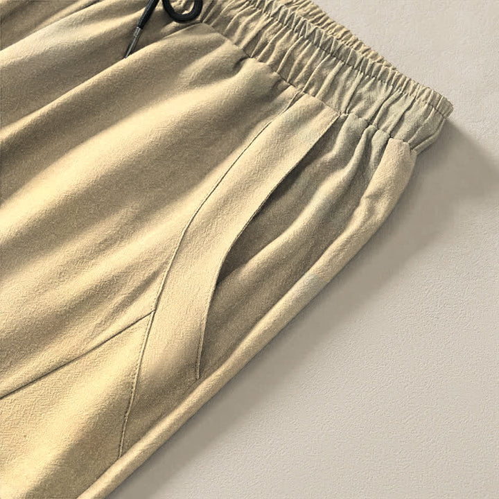 Buddha Stones Pantalones de hombre de algodón puro con estampado de grullas y cordones, corte ajustado y bolsillos. - image 11