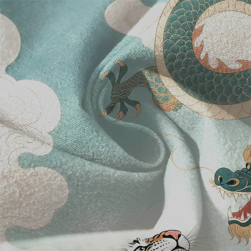 Buddha Stones Pantalones de hombre de algodón puro con estampado de paisaje de tigre y dragón, cordón ajustable y corte cónico, con bolsillos. - image 13