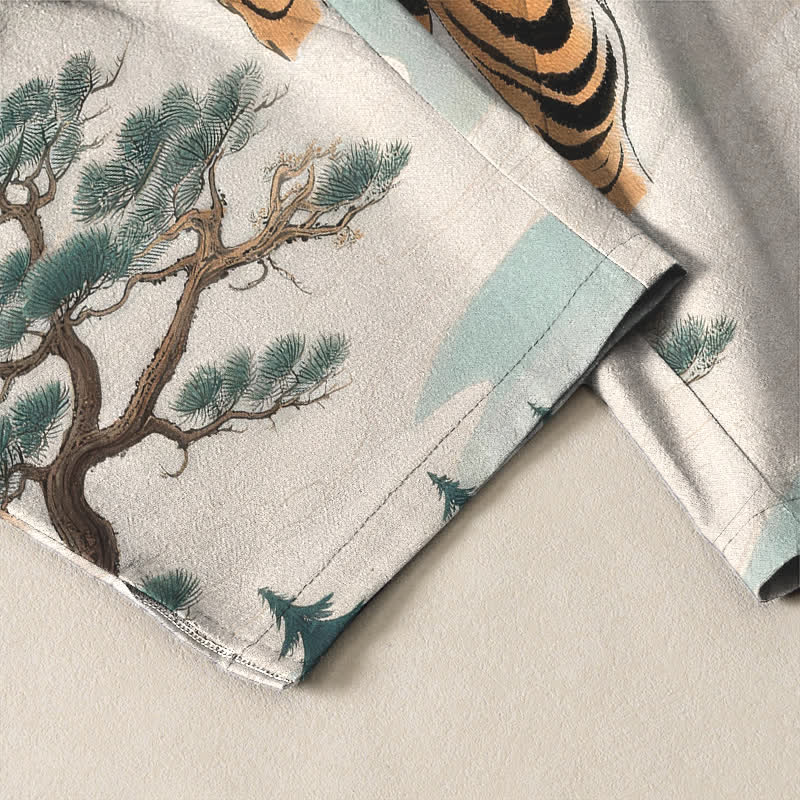 Buddha Stones Pantalones de hombre de algodón puro con estampado de paisaje de tigre y dragón, cordón ajustable y corte cónico, con bolsillos. - image 12