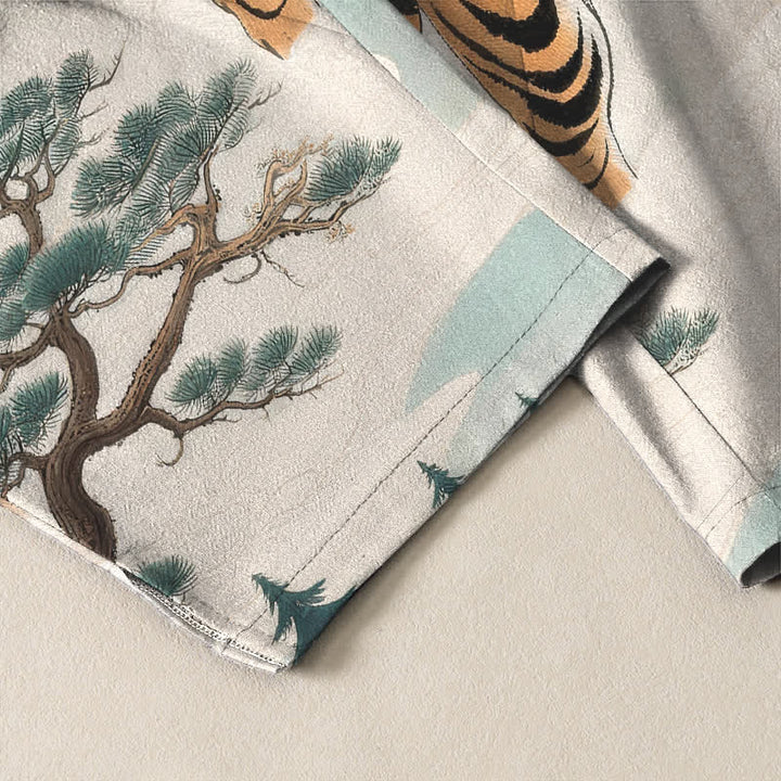 Buddha Stones Pantalones de hombre de algodón puro con estampado de paisaje de tigre y dragón, cordón ajustable y corte cónico, con bolsillos. - image 12