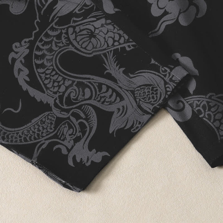 Buddha Stones Pantalones de hombre de algodón puro con estampado de nube de dragón oscuro, cordón ajustable y corte cónico, con bolsillos. - image 5