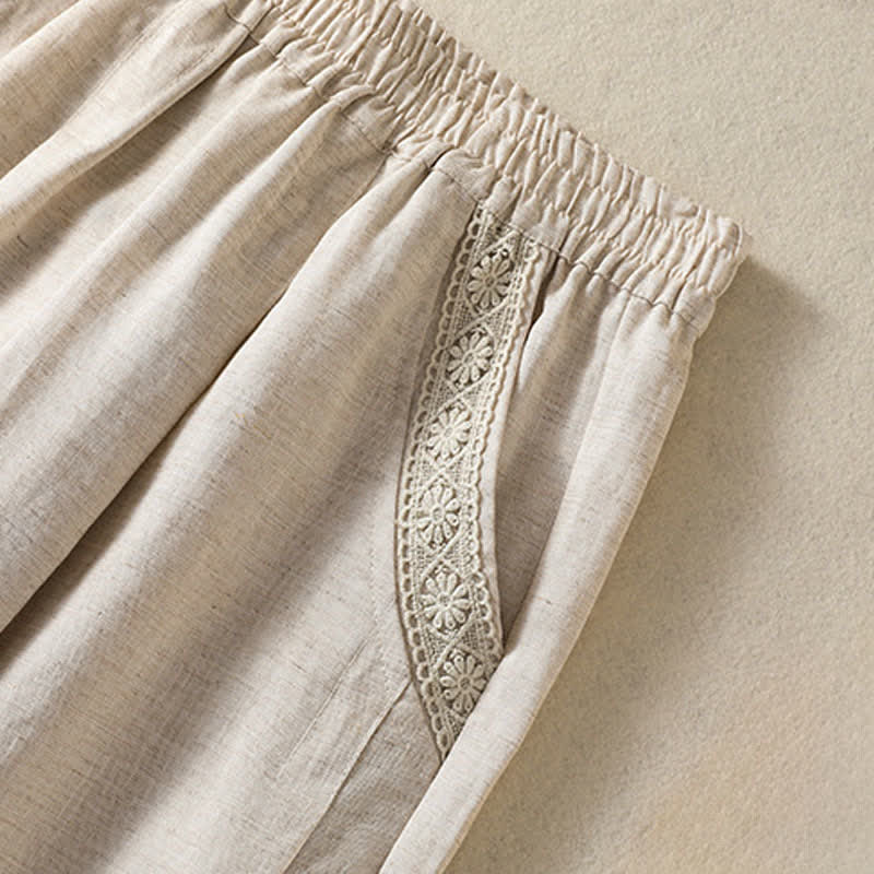 Buddha Stones Pantalones capri lisos de estilo bohemio informal de verano para mujer, de pierna recta y con bolsillos. - image 8