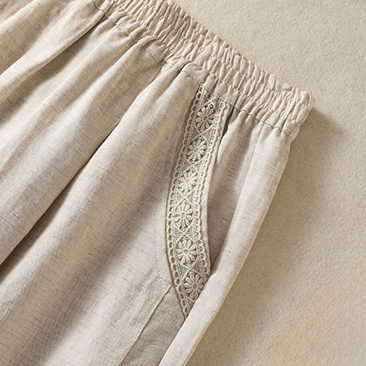 Buddha Stones Pantalones capri lisos de estilo bohemio informal de verano para mujer, de pierna recta y con bolsillos. - image 8