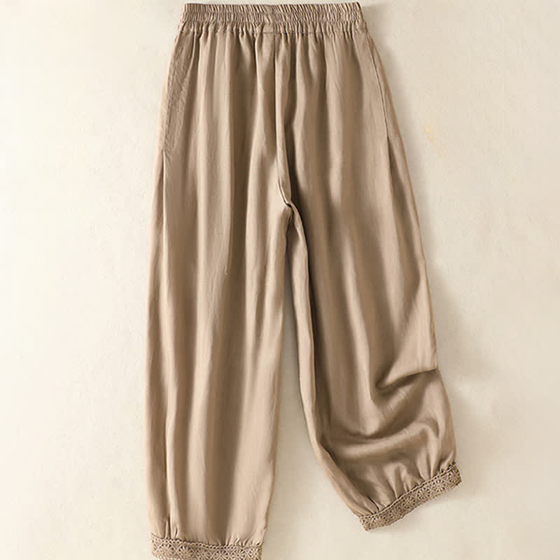 Buddha Stones Pantalones capri lisos de estilo bohemio informal de verano para mujer, de pierna recta y con bolsillos. - image 1