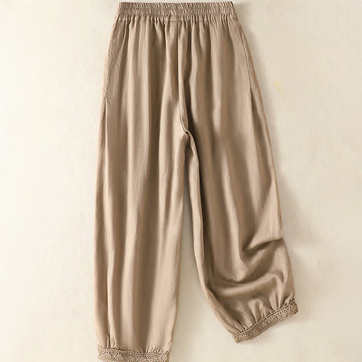 Buddha Stones Pantalones capri lisos de estilo bohemio informal de verano para mujer, de pierna recta y con bolsillos. - image 1