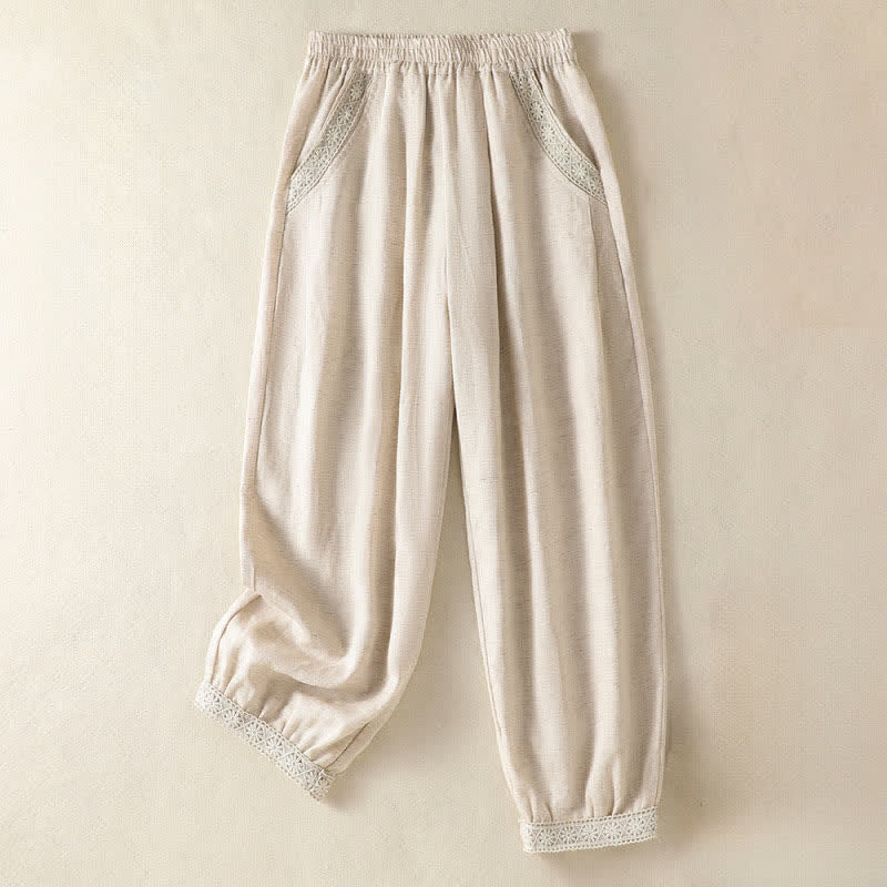 Buddha Stones Pantalones capri lisos de estilo bohemio informal de verano para mujer, de pierna recta y con bolsillos. - Beige - US8-10, UK/AU12-14, EU40-42 (2XL) - image 6