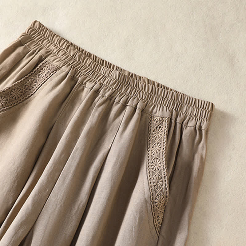 Buddha Stones Pantalones capri lisos de estilo bohemio informal de verano para mujer, de pierna recta y con bolsillos. - image 2