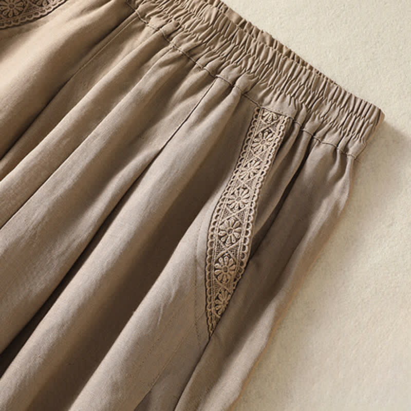 Buddha Stones Pantalones capri lisos de estilo bohemio informal de verano para mujer, de pierna recta y con bolsillos. - image 4
