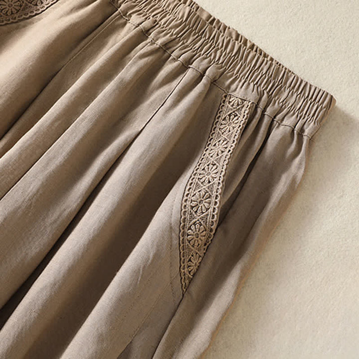Buddha Stones Pantalones capri lisos de estilo bohemio informal de verano para mujer, de pierna recta y con bolsillos. - image 4