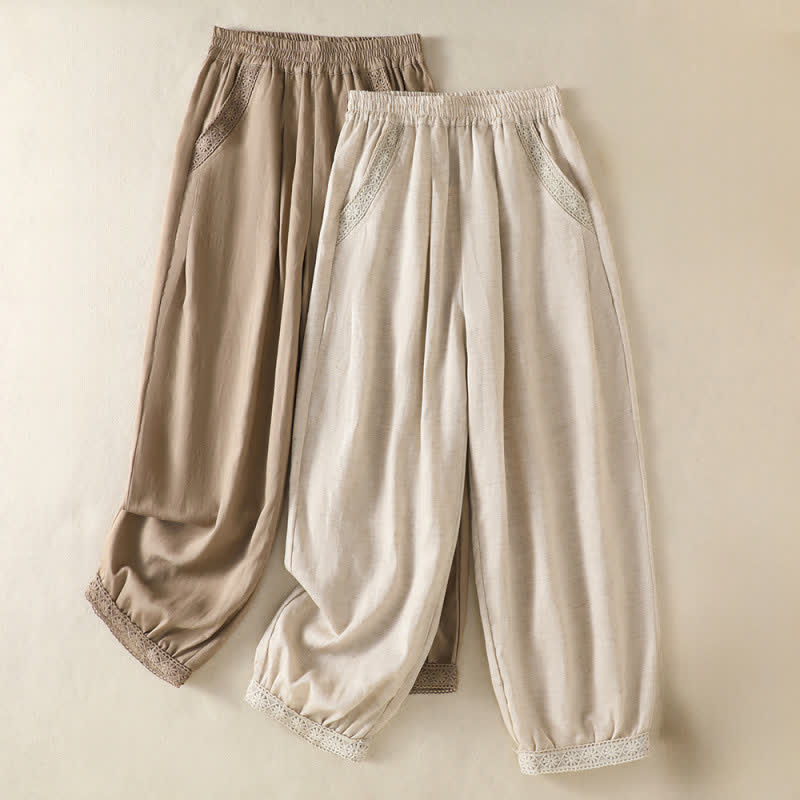 Buddha Stones Pantalones capri lisos de estilo bohemio informal de verano para mujer, de pierna recta y con bolsillos. - image 14