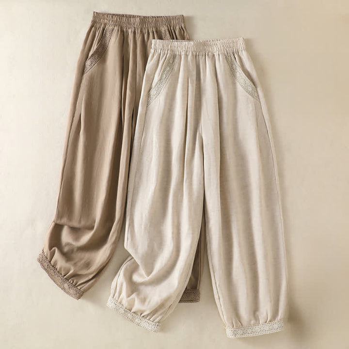 Buddha Stones Pantalones capri lisos de estilo bohemio informal de verano para mujer, de pierna recta y con bolsillos. - image 14