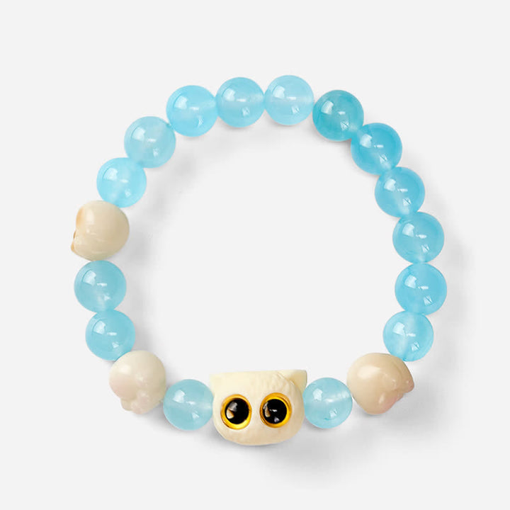 Buddha Stones Pulsera de cuentas de pureza de gato tallada a mano en calcedonia azul - image 14