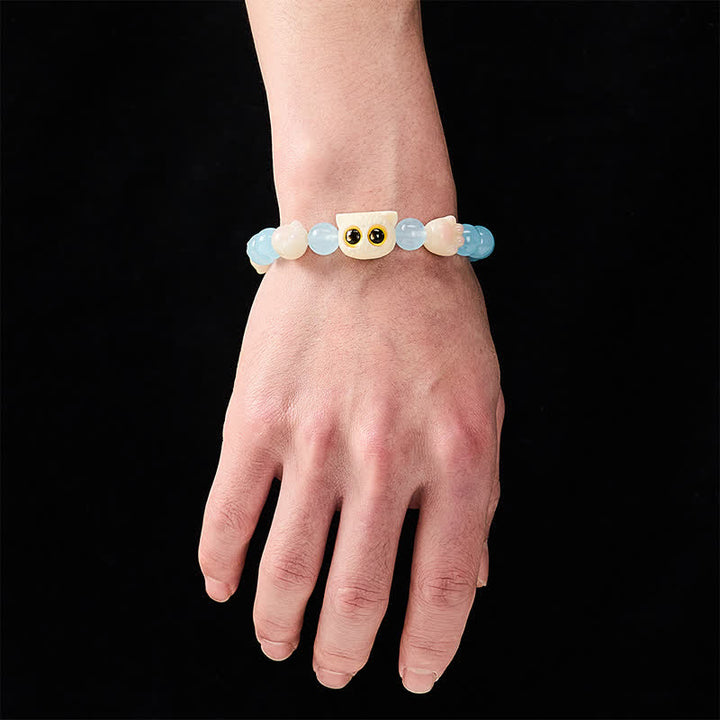 Buddha Stones Pulsera de cuentas de pureza de gato tallada a mano en calcedonia azul - image 17