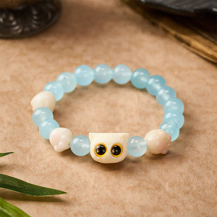Buddha Stones Pulsera de cuentas de pureza de gato tallada a mano en calcedonia azul - Gato de ojos amarillos (circunferencia de la muñeca: 16–17 cm) - Calcedonia azul (Creatividad ♥ Optimismo) - image 11