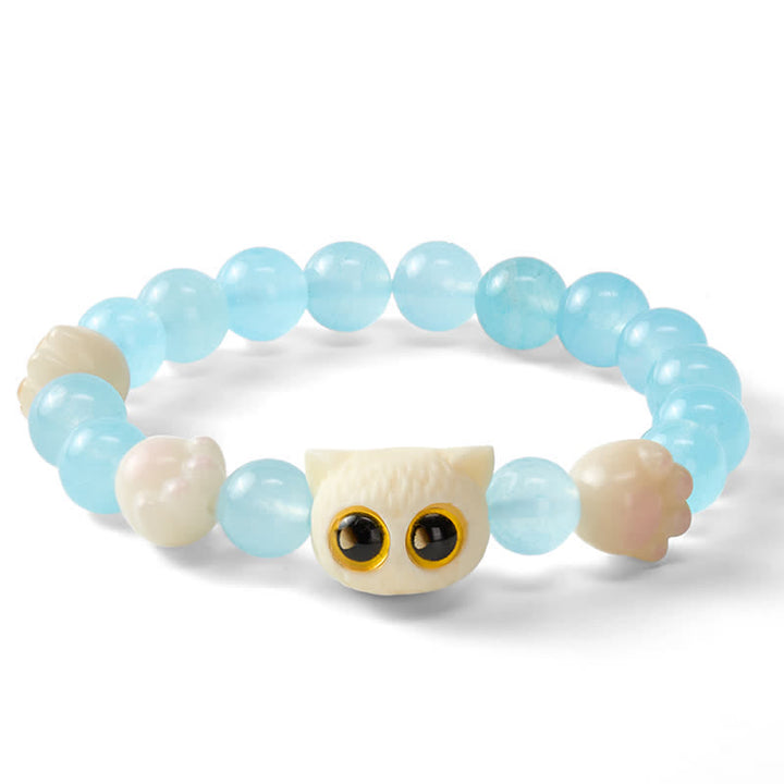 Buddha Stones Pulsera de cuentas de pureza de gato tallada a mano en calcedonia azul - image 15