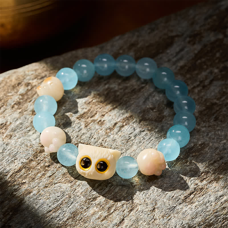 Buddha Stones Pulsera de cuentas de pureza de gato tallada a mano en calcedonia azul - image 13